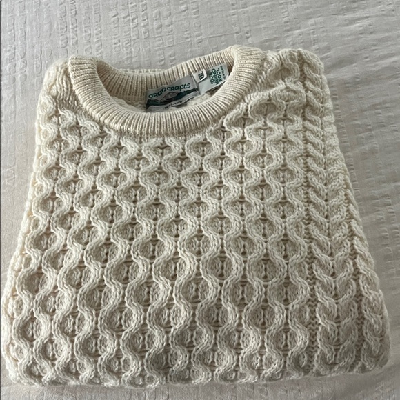 100% Merino Wool Aran Crafts Ireland Cream Cable Knit Sweater XXL - Picture 8 of 8